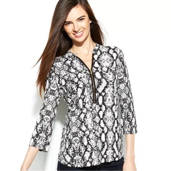 Calvin Klein Tops - Calvin Klein Black & White Snakeskin Animal Print Quarter Sleeve Top Size M